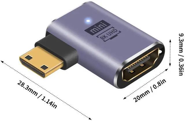 Alt view image 7 of 7 - Vszerda Mini HDMI to HDMI Adapter 8K, 90 Degree Left and Right Angle Mini-HDMI 2.1 Adapter Converter with 48Gbps & 8K@60hz Comaptible with Camera, Projector, Raspberry Pi, 2-Style