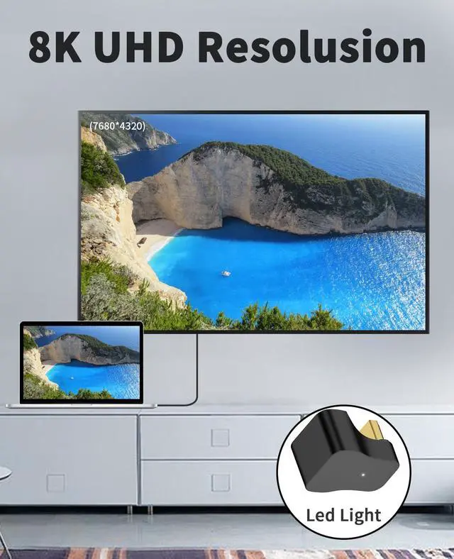 Alt view image 3 of 6 - Vszerda 8K HDMI 180 Degree Adapter, 8K@60Hz, 48Gbps, U Shaped Down Angle HDMI 2.1 Male to Female Extender Adapter with LED Light for HDTV, PS5, Laptop, Monitor, 2Pack