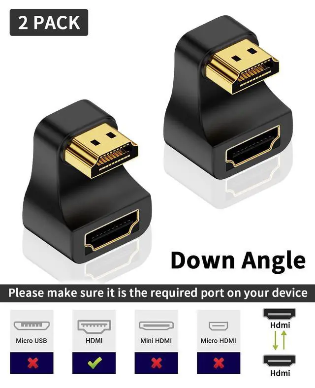 Alt view image 2 of 6 - Vszerda 8K HDMI 180 Degree Adapter, 8K@60Hz, 48Gbps, U Shaped Down Angle HDMI 2.1 Male to Female Extender Adapter with LED Light for HDTV, PS5, Laptop, Monitor, 2Pack