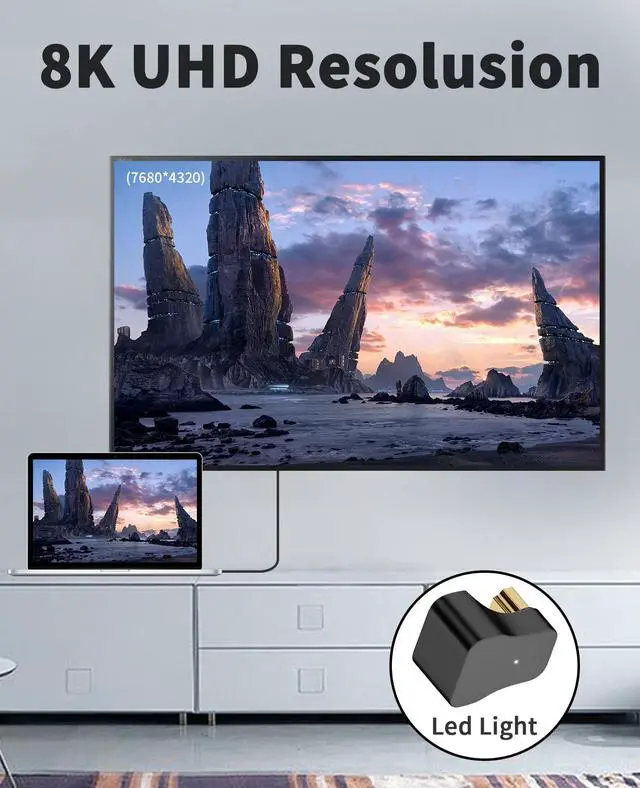 Alt view image 3 of 6 - Vszerda 8K U Shaped HDMI Adapter, Up Angle 180 Degree HDMI 2.1 Extender Male to Female Extension With LED Indicator for HDTV, PS5, Laptop, 48Gbps, 2-Pack