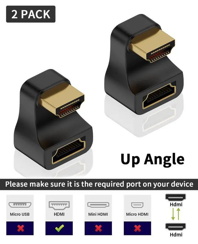 Alt view image 2 of 6 - Vszerda 8K U Shaped HDMI Adapter, Up Angle 180 Degree HDMI 2.1 Extender Male to Female Extension With LED Indicator for HDTV, PS5, Laptop, 48Gbps, 2-Pack