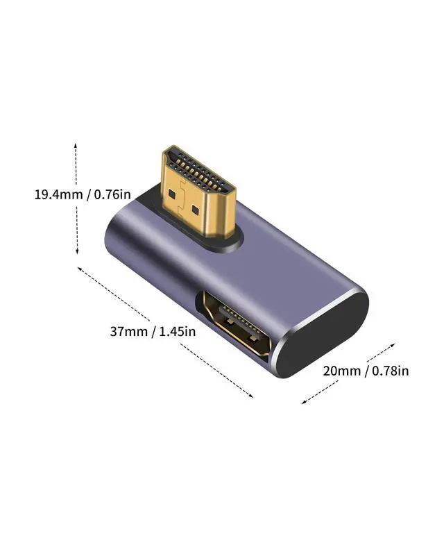 Alt view image 7 of 7 - Vszerda 8K HDMI 90 Degree Adapter, 270 Degree Left and Right Angle HDMI 2.1 Adapter, Male to Female Extender, 48Gbps, 8K@60Hz for HDTV Laptop PS5 Xbox, 2-Pack