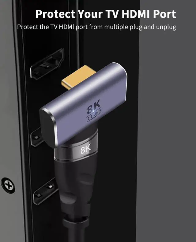 Alt view image 5 of 7 - Vszerda 8K HDMI 90 Degree Adapter, 270 Degree Left and Right Angle HDMI 2.1 Adapter, Male to Female Extender, 48Gbps, 8K@60Hz for HDTV Laptop PS5 Xbox, 2-Pack