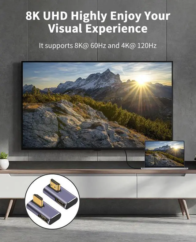 Alt view image 4 of 7 - Vszerda 8K HDMI 90 Degree Adapter, 270 Degree Left and Right Angle HDMI 2.1 Adapter, Male to Female Extender, 48Gbps, 8K@60Hz for HDTV Laptop PS5 Xbox, 2-Pack