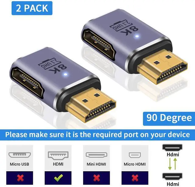 Alt view image 3 of 7 - Vszerda 8K HDMI Extension Adapter, 48Gbps HDMI Male to Female Extender Adapter 90 Degree UHD 2.1 Video and Audio Connector for HDTV, Switch, Xbox One, PS5, Laptop, 2-Pack