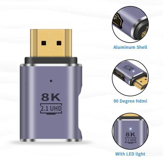 Alt view image 6 of 7 - Vszerda 8K HDMI Extension Adapter, 48Gbps HDMI Male to Female Extender Adapter 90 Degree UHD 2.1 Video and Audio Connector for HDTV, Switch, Xbox One, PS5, Laptop, 2-Pack
