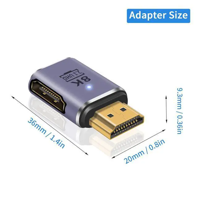 Alt view image 7 of 7 - Vszerda 8K HDMI Extension Adapter, 48Gbps HDMI Male to Female Extender Adapter 90 Degree UHD 2.1 Video and Audio Connector for HDTV, Switch, Xbox One, PS5, Laptop, 2-Pack