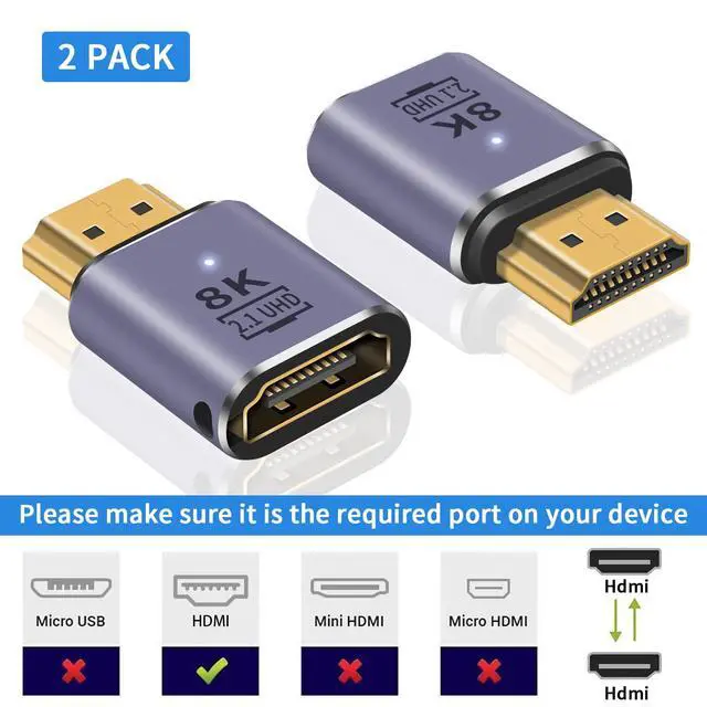 Alt view image 3 of 7 - Vszerda HDMI Extension Adapter 8K, UHD 48Gbps HDMI 2.1 Male to Female Adapter Connector Supports 8K@60Hz, 4K@120Hz, 3D HDR for Laptop,DVD,TV, Monitors,TV, PS5, 2-Pack