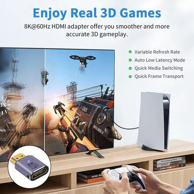 Alt view image 5 of 7 - Vszerda HDMI Extension Adapter 8K, UHD 48Gbps HDMI 2.1 Male to Female Adapter Connector Supports 8K@60Hz, 4K@120Hz, 3D HDR for Laptop,DVD,TV, Monitors,TV, PS5, 2-Pack