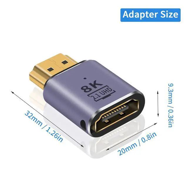 Alt view image 7 of 7 - Vszerda HDMI Extension Adapter 8K, UHD 48Gbps HDMI 2.1 Male to Female Adapter Connector Supports 8K@60Hz, 4K@120Hz, 3D HDR for Laptop,DVD,TV, Monitors,TV, PS5, 2-Pack