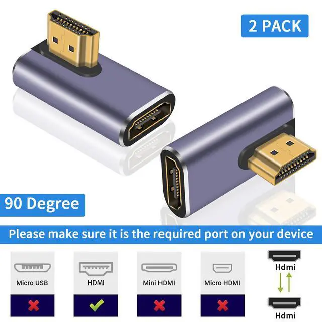 Alt view image 3 of 6 - Vszerda 8K HDMI 90 Degree Adapter, Left Angle HDMI Male to Female Extension Adapter Support 48Gbps Bandwith, 8K@60hz Resolution for 3D HDR, Laptop,DVD,TV, Monitors,PS5 (2-Pack)