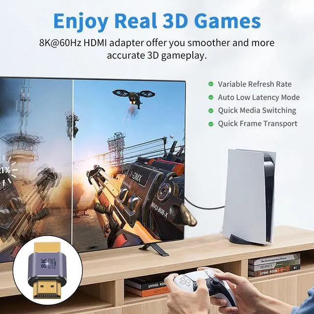 Alt view image 5 of 7 - Vszerda HDMI Male to Male Adapter 8K, HDMI 2.1 Adapter 48Gbps UHD HDMI Connector Extender with LED Light, Supports 8K@60Hz 4K@120Hz 1080P HDMI Port for Laptop,DVD,TV, Monitors, PS5, (1pcs)