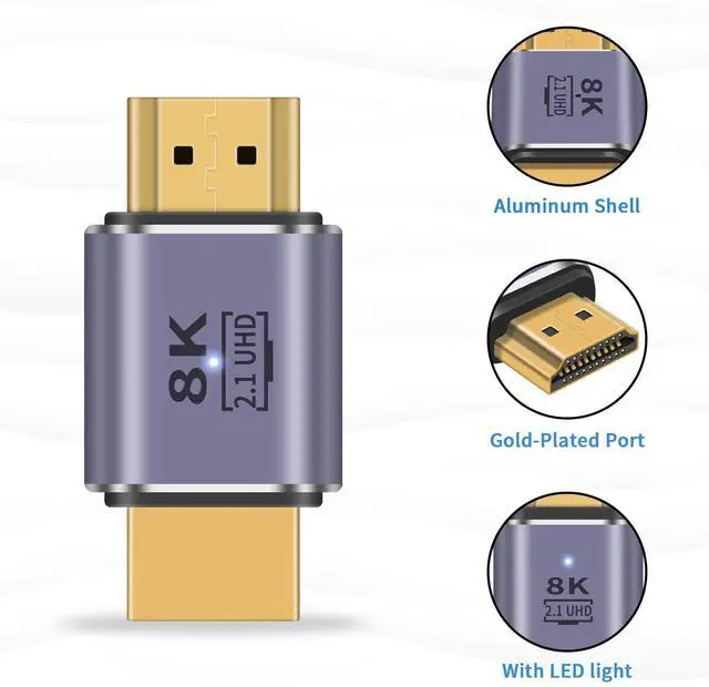 Alt view image 6 of 7 - Vszerda HDMI Male to Male Adapter 8K, HDMI 2.1 Adapter 48Gbps UHD HDMI Connector Extender with LED Light, Supports 8K@60Hz 4K@120Hz 1080P HDMI Port for Laptop,DVD,TV, Monitors, PS5, (1pcs)