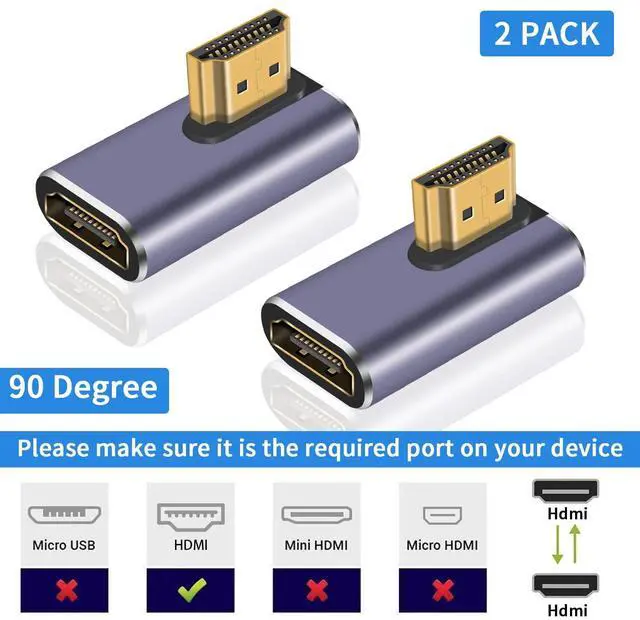 Alt view image 3 of 6 - Vszerda HDMI 90 Degree Adapter 8K, Right Angle HDMI 2.1 Adapter, 48Gbps Male to Female Exender, Support 8K@60Hz, 4K@120Hz, 3D HDR for Laptop, TV, Monitors,PS5,(2-Pack)