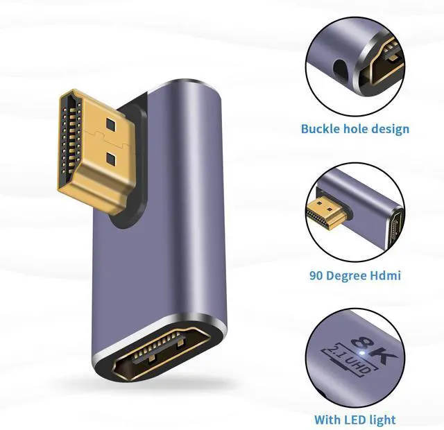 Alt view image 6 of 6 - Vszerda HDMI 90 Degree Adapter 8K, Right Angle HDMI 2.1 Adapter, 48Gbps Male to Female Exender, Support 8K@60Hz, 4K@120Hz, 3D HDR for Laptop, TV, Monitors,PS5,(2-Pack)