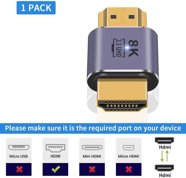 Alt view image 3 of 7 - Vszerda HDMI Male to Male Adapter 8K, HDMI 2.1 Adapter 48Gbps UHD HDMI Connector Extender with LED Light, Supports 8K@60Hz 4K@120Hz 1080P HDMI Port for Laptop,DVD,TV, Monitors, PS5, (1pcs)