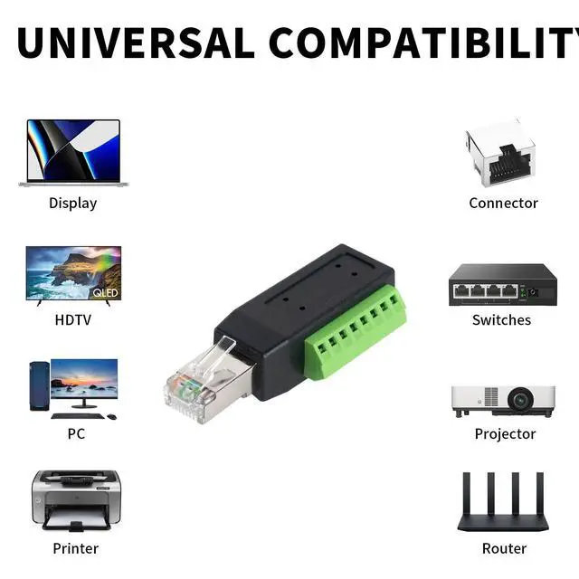 Alt view image 6 of 7 - Vszerda RJ45 Screw Terminal Breakout Board Adapter, 90 Degree RJ45 Screw Terminal Connector, Network Ethernet Adapter 8P8C Male to 8 Pin AV Extender for CCTV, Cat5, Cat6 (2-Pack)