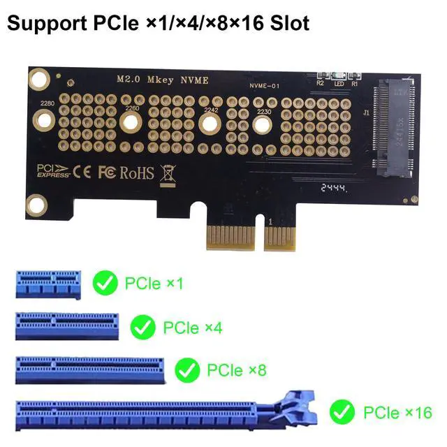 Alt view image 2 of 7 - Vszerda M.2 NVMe SSD to PCI-E 4.0 X1 Adapter, PCI-E M.2 NVMe Expansion Card, M.2 NVMe to PCIe X1 Circuit Boards, Desktop SSD Expansion Card Support 2230/2242/2260/2280