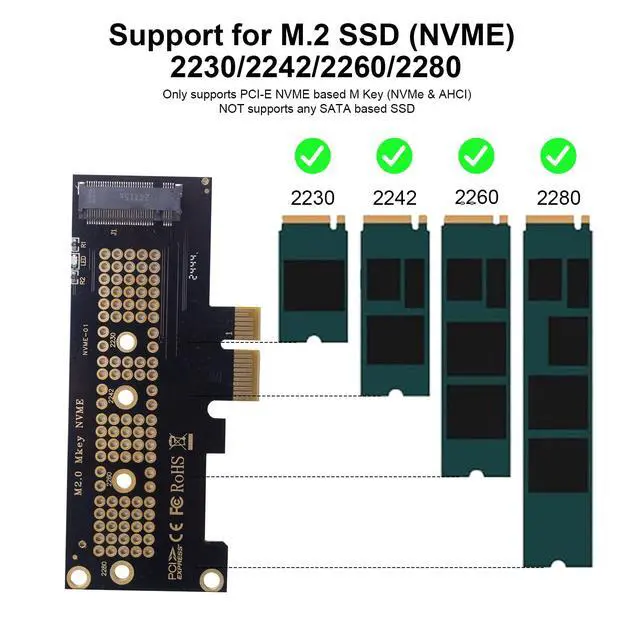 Alt view image 3 of 7 - Vszerda M.2 NVMe SSD to PCI-E 4.0 X1 Adapter, PCI-E M.2 NVMe Expansion Card, M.2 NVMe to PCIe X1 Circuit Boards, Desktop SSD Expansion Card Support 2230/2242/2260/2280