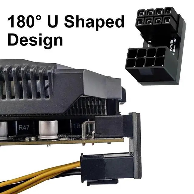 Alt view image 3 of 7 - Vszerda 180 Degree GPU 8 Pin Power Connector, U Type ATX 8Pin Male to Female Graphics Card Power Header Adapter for Desktop (Down Angle), 2-Pack
