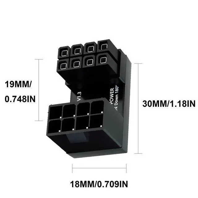 Alt view image 7 of 7 - Vszerda 180 Degree GPU 8 Pin Power Connector, U Type ATX 8Pin Male to Female Graphics Card Power Header Adapter for Desktop (Down Angle), 2-Pack