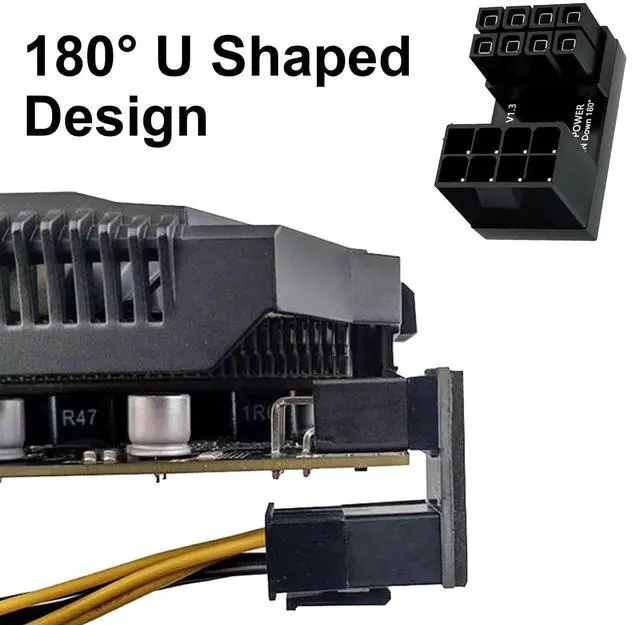 Alt view image 3 of 7 - Vszerda ATX 8 PIN GPU Power Adapter, U-Type 180 Degree ATX Power Supply 8 PIN GPU Power Adapter Connector for Desktop Graphics Card (Up Down Ange), 2-Style
