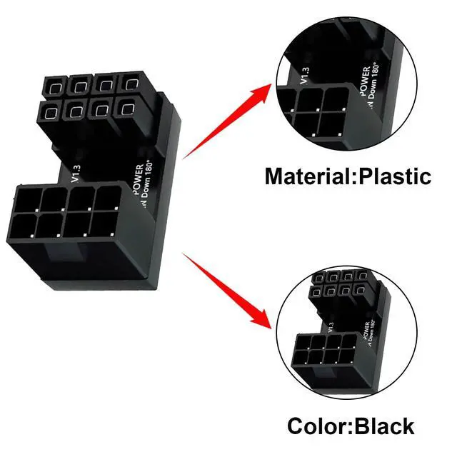 Alt view image 6 of 7 - Vszerda U Type 180 Degree ATX 8Pin Male to Female GPU Graphics Card Power Header Connector Adapter for Desktops Graphics Card (Up Angle), 2pcs