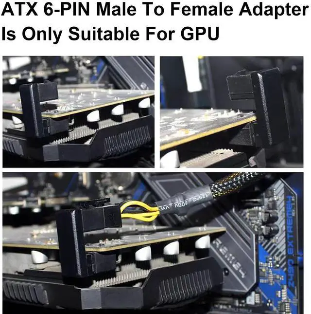 Alt view image 4 of 7 - Vszerda ATX 6 Pin Male to Female 180 Degree Connector, Up Down Angled U Type ATX 6 Pin GPU Power Header Adapter for Desktop Graphics Card