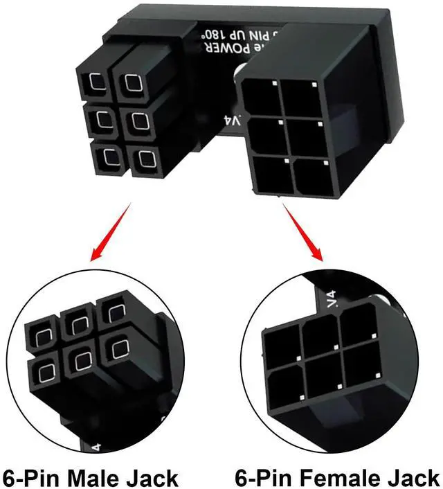 Alt view image 2 of 7 - Vszerda 2-Pack ATX 6 Pin Male to Female 180 Degree U Type GPU Graphics Card Power Connector Extender Adapter for Desktop GPU Graphics Card Power Header Cable (Up Angle)