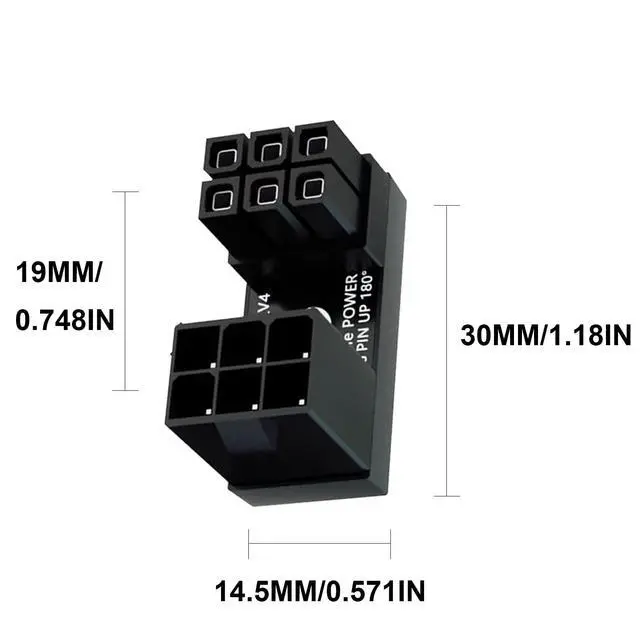 Alt view image 7 of 7 - Vszerda ATX 6 Pin Male to Female 180 Degree Connector, Up Down Angled U Type ATX 6 Pin GPU Power Header Adapter for Desktop Graphics Card