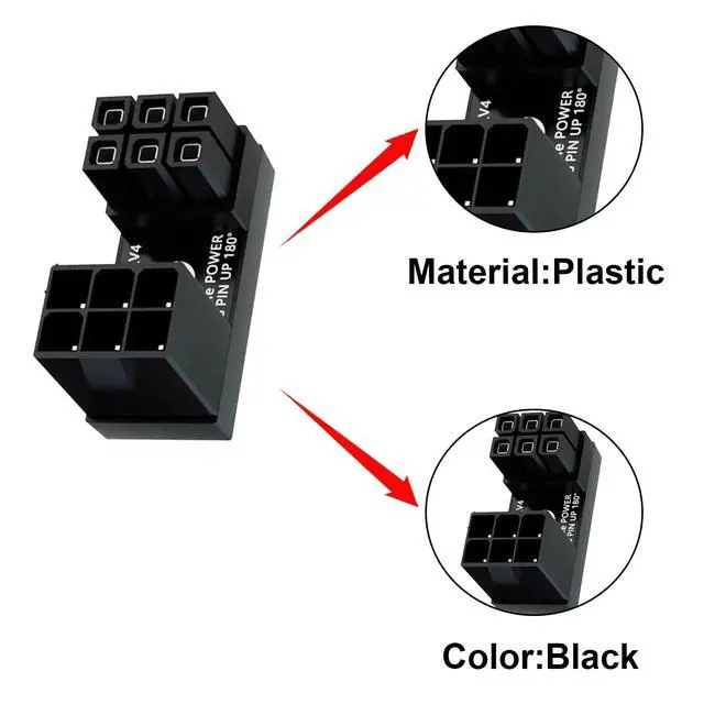 Alt view image 6 of 7 - Vszerda 2-Pack ATX 6 Pin Male to Female 180 Degree U Type GPU Graphics Card Power Connector Extender Adapter for Desktop GPU Graphics Card Power Header Cable (Up Angle)