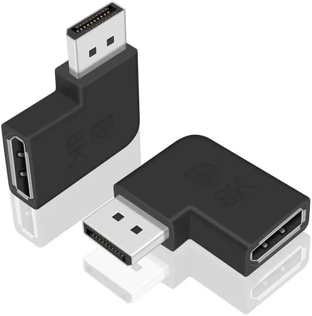 Main image of Vszerda 90 Degree Displayport Cable Adapter Converter, 8K DP 1.4 Male to DP Female Extension Adapter, Left Angled DP Displayport Adapter, 2 Pack