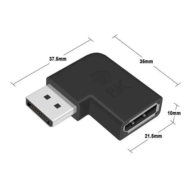 Alt view image 7 of 7 - Vszerda 90 Degree Displayport Cable Adapter Converter, 8K DP 1.4 Male to DP Female Extension Adapter, Left Angled DP Displayport Adapter, 2 Pack