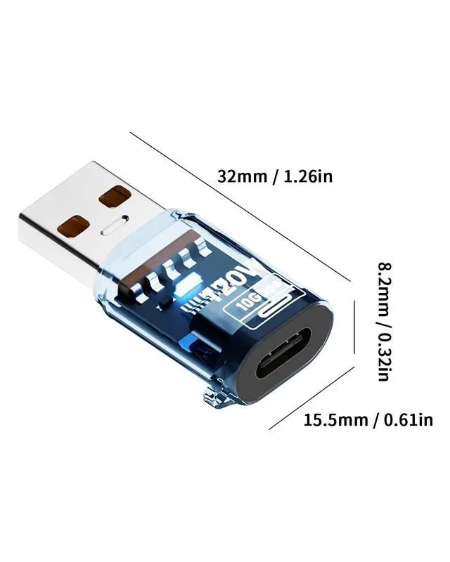 Alt view image 7 of 7 - Vszerda 10Gbps USB C Female to USB A Male Adapter 120W, USB 3.2 Type C to Type A Charger OTG Converter Transparent Compatible for iPhone 11 12 13 14 15 Pro Max, Galaxy S20 S22 S23, Earphone, Blue