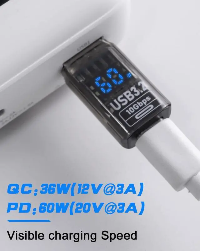 Alt view image 2 of 7 - Vszerda 10Gbps USB C Female to USB Male Adapter with Digital Display, USB 3.2 Converter Type A to Type C Charging Connector for iPhone, Galaxy, MacBook, 2pcs (Transparent)