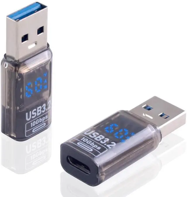 Main image of Vszerda 10Gbps USB C Female to USB Male Adapter with Digital Display, USB 3.2 Converter Type A to Type C Charging Connector for iPhone, Galaxy, MacBook, 2pcs (Transparent)