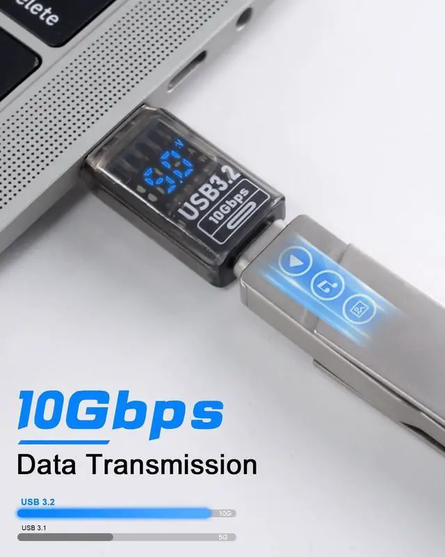 Alt view image 3 of 7 - Vszerda 10Gbps USB C Female to USB Male Adapter with Digital Display, USB 3.2 Converter Type A to Type C Charging Connector for iPhone, Galaxy, MacBook, 2pcs (Transparent)