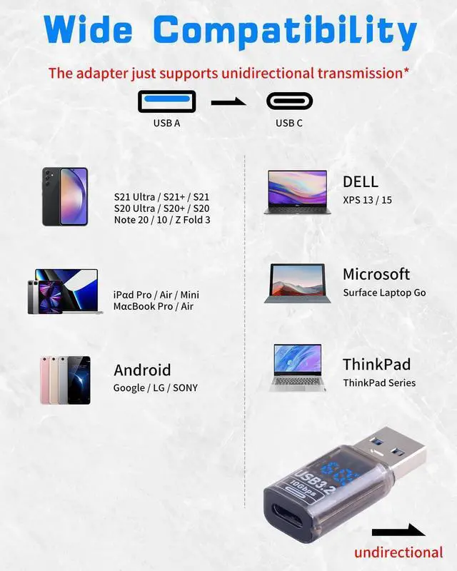 Alt view image 4 of 7 - Vszerda 10Gbps USB C Female to USB Male Adapter with Digital Display, USB 3.2 Converter Type A to Type C Charging Connector for iPhone, Galaxy, MacBook, 2pcs (Transparent)