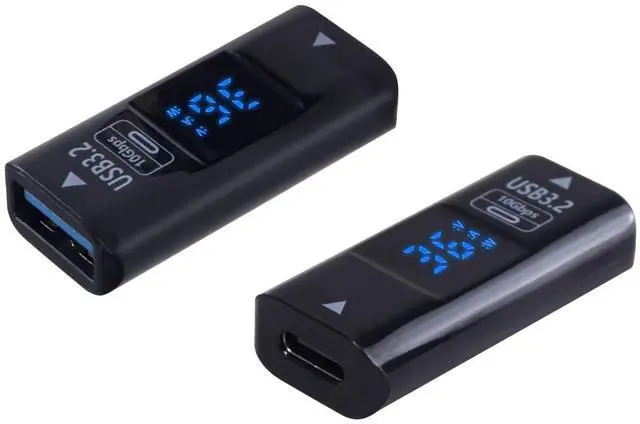 Main image of Vszerda USB A to USB C Adapter 3.2, 10Gbps Type A Female to Type C Female Adapter with Digital Display, Both-Side Transmission Current/Voltage Real-time Display for Phone, MacBook, PC, 2-Pack