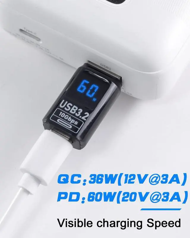 Alt view image 2 of 7 - Vszerda USB C Female to USB Male Adapter 10Gbps, with Digital Display (PD 60W/5V/3A) One-Sided Data Transfer 3.2 Type C to Type A Male Converter Adapter for iPhone, MacBook, 2-Pack