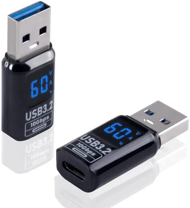 Main image of Vszerda USB C Female to USB Male Adapter 10Gbps, with Digital Display (PD 60W/5V/3A) One-Sided Data Transfer 3.2 Type C to Type A Male Converter Adapter for iPhone, MacBook, 2-Pack