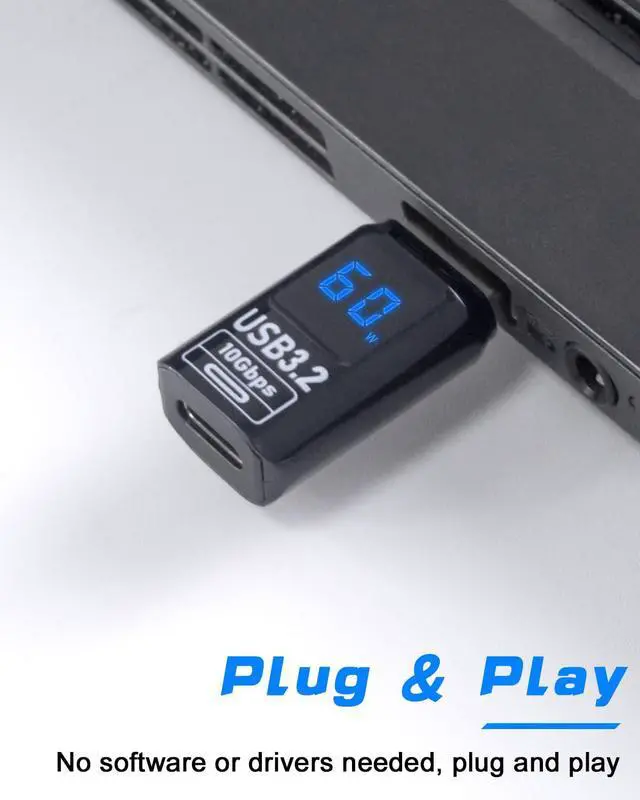 Alt view image 6 of 7 - Vszerda USB C Female to USB Male Adapter 10Gbps, with Digital Display (PD 60W/5V/3A) One-Sided Data Transfer 3.2 Type C to Type A Male Converter Adapter for iPhone, MacBook, 2-Pack