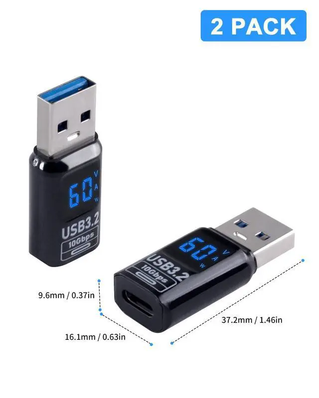 Alt view image 7 of 7 - Vszerda USB C Female to USB Male Adapter 10Gbps, with Digital Display (PD 60W/5V/3A) One-Sided Data Transfer 3.2 Type C to Type A Male Converter Adapter for iPhone, MacBook, 2-Pack