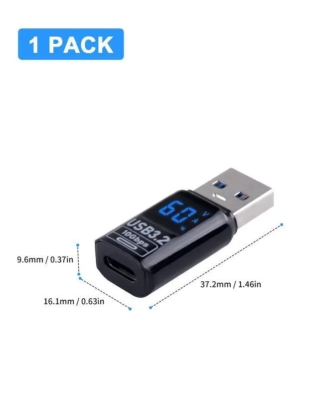 Alt view image 7 of 7 - Vszerda USB-A to USB-C Adapter with LED Digital Display, Supports 10Gbps Data Transfer & 60W Fast Charging for iPhone, MacBook