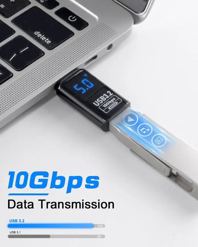 Alt view image 3 of 7 - Vszerda USB Extension Adapter with LED Digital Display, USB Male to Female Cable Adapter 10Gbps 3.2 Type A Extender for Smart Digital Tester Compatible with Laptop, Keyboard,Flash Driver, 1Pack