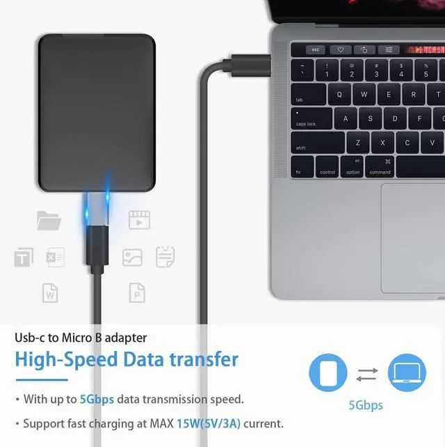 Alt view image 2 of 7 - Vszerda USB C to Micro B Adapter, 5Gbps Type C to Micro B Adapter, Support USB C 3.0 Hard Drive Cable Data and Charging, for Type C 3.0 External Portable SSD HDD, 2-Pack