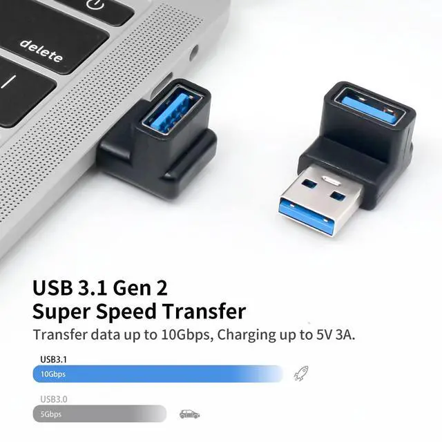 Alt view image 2 of 7 - Vszerda 90 Degree USB 3.0 Adapter, 10Gbps USB Extender Adapter, Type A Male to Female Cable Adapter, UP Angle Type A to A Adapter for Hard Drive, Keyboard, Laptop, 2Pack