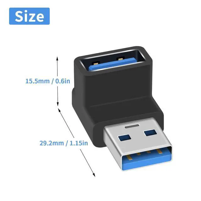 Alt view image 4 of 7 - Vszerda 90 Degree USB 3.0 Adapter, 10Gbps USB Extender Adapter, Type A Male to Female Cable Adapter, UP Angle Type A to A Adapter for Hard Drive, Keyboard, Laptop, 2Pack