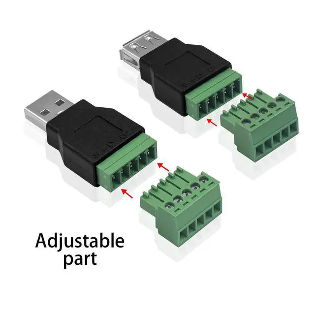 Alt view image 3 of 6 - Vszerda USB 2.0 A Screw Terminal Block Connector, USB 2.0 A Male Female Plug to 5 Pin/Way Female Bolt Screw terminals Adapter Connector Breakout Board Converter, 2-Pack