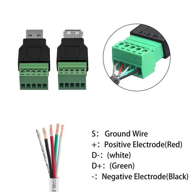 Alt view image 4 of 6 - Vszerda USB 2.0 A Screw Terminal Block Connector, USB 2.0 A Male Female Plug to 5 Pin/Way Female Bolt Screw terminals Adapter Connector Breakout Board Converter, 2-Pack
